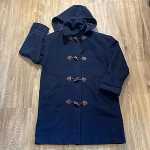 Preston & York Navy Wool Trench Coat Bone Clasp Long